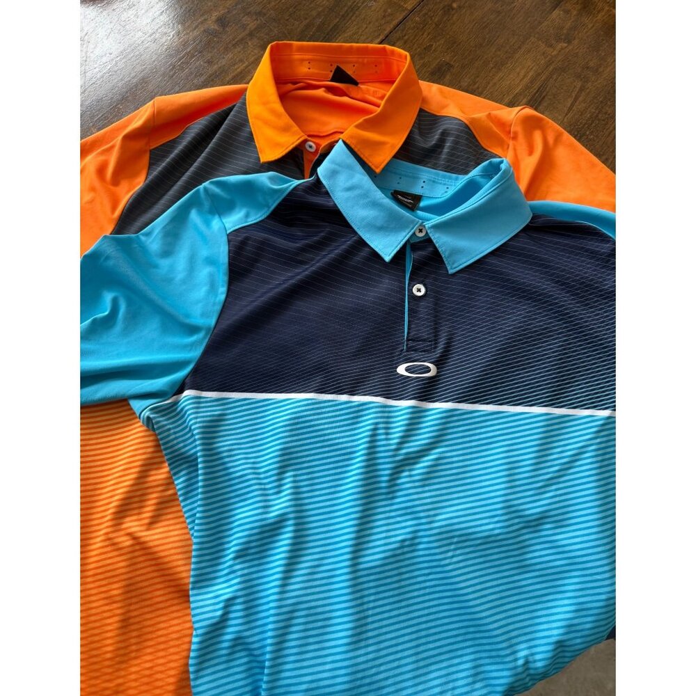Oakley Blue & Orange Performance Short Sleeve Polo Shirt Lot Medium